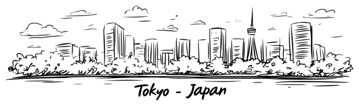 tokyo city skyline japan line art vector