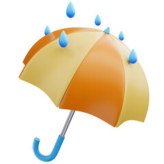 Rain falling on an open umbrella 3d illustration icon.