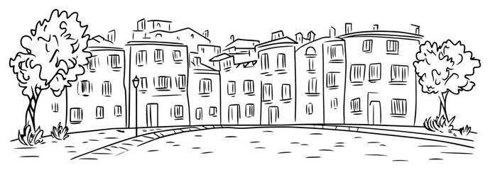 old mediterranean town street sketch vector