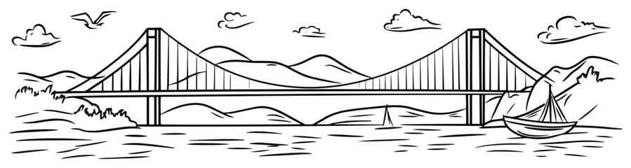 famous suspension bridge over bay sketch vector