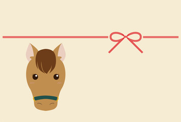 シンプルでかわいい馬の顔の年賀状イラスト