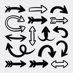 Collection of Hand Drawn Black Arrows on White Background Various Styles and Directions Simple Line Art Graphic Design Elements for Web and Print