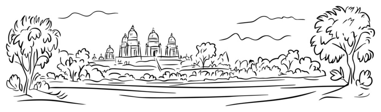 angkor wat cambodia ancient temple sketch vector