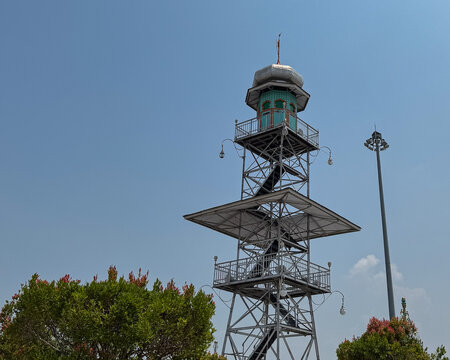 The tower of Demak Great Mosque with cloudy sky background. 