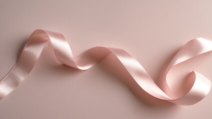 Elegant flowing pale pink satin ribbon creating soft curves on a delicate blush background