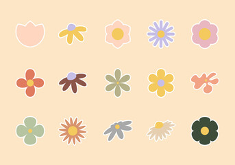 Set of abstract simple floral stickers in natural palette. Minimalistic elements for design, patterns, cards, packaging and decor. Vector illustration. Poster. Template. Web design. Wallpaper. Image.
