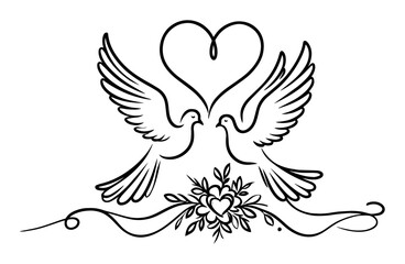 love doves heart flourish wedding vector design