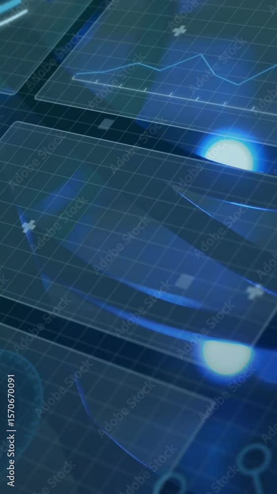 Poster animation of statistics and data processing on grey background
