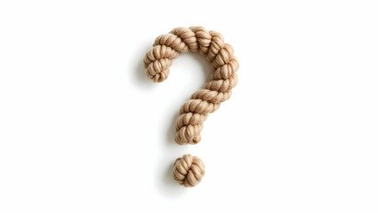 Obraz premium Question icon A question mark made of wool yarn, designed in handmade style, shown in close-up on a pure white background
