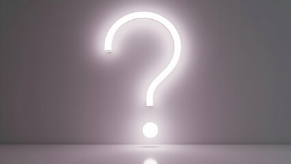 Fototapeta premium Question icon A rope light curved into a glowing question mark, casting soft neon shadows in white space