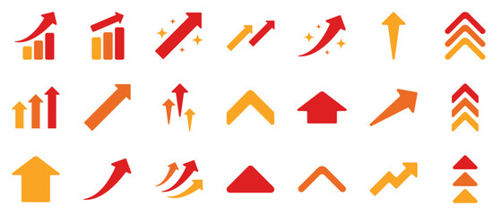 矢印 アイコン 成長 上がる 上昇 赤 黄色 オレンジ 暖色カラー