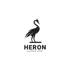 heron bird with vintage style logo vector icon design. pelican, flamingo, template illustration