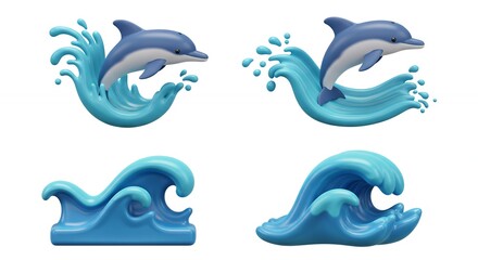 Fototapeta premium Dolphin jumping over waves illustration