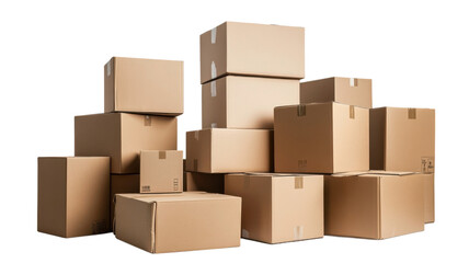 Cardboard Boxes Stacked Together isolated on a transparent background shipping boxes