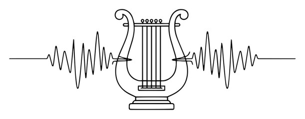lyre music logo with soundwave vector icon