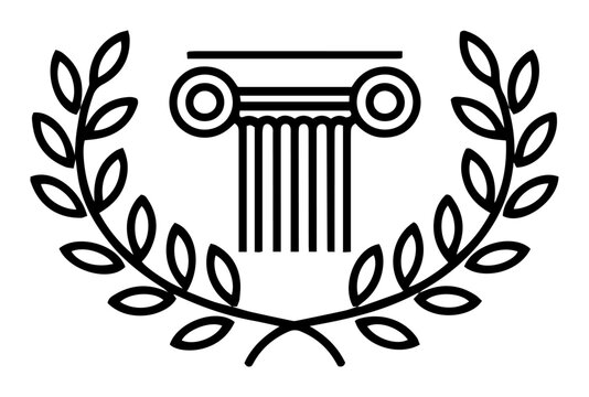 ionic column laurel wreath emblem vector icon