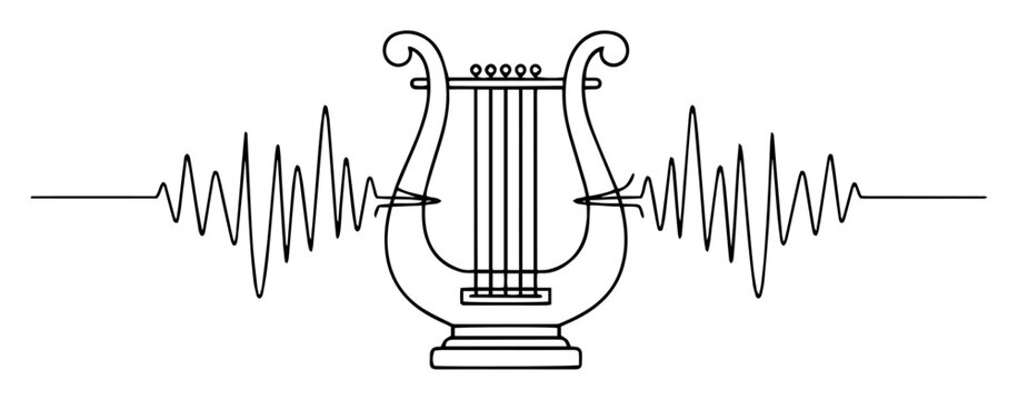 lyre music logo with soundwave vector icon