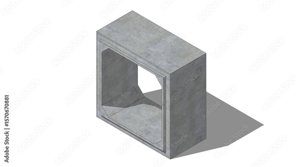 Fototapete 3d isometric image of a 200cm x 200cm x 120cm gray concrete box culvert, featuring a textured surfac