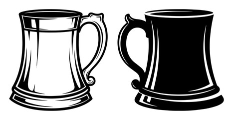 beer mug tankard vintage icon silhouette vector set