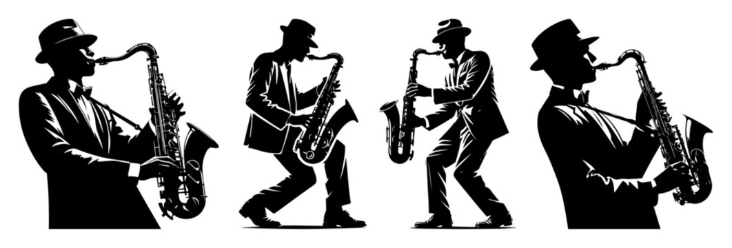 jazz saxophone player silhouettes collection vector illustration