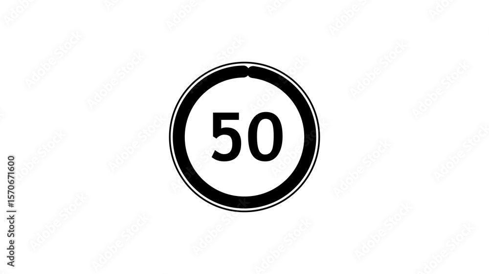 Poster circle countdown timer one minute animation from 55 to 0 second animation on black background with a
