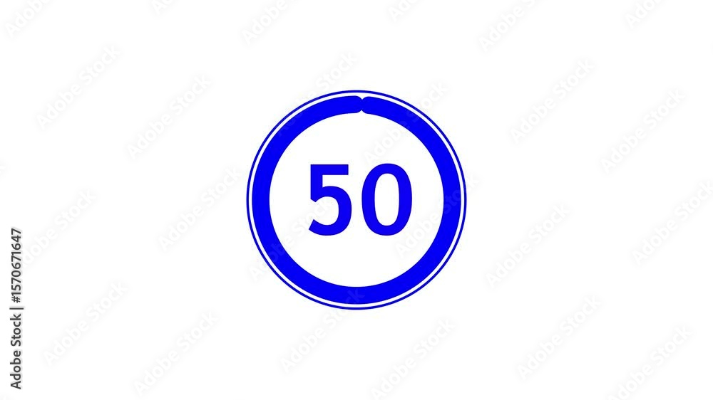 Poster circle countdown timer one minute animation from 55 to 0 second animation on black background with a