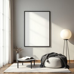 Minimalist Living Room Mockup Modern Interior Design with Blank Canvas for Artwork or Poster