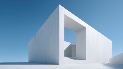 Minimal duplex pure white monolithic form with central void sharp top-down daylight accentuating cutout depth precise control across