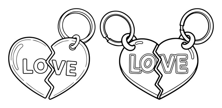 Naklejki broken heart love locket keychain vector line art