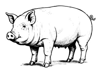 pig farm animal vintage sketch vector illustration