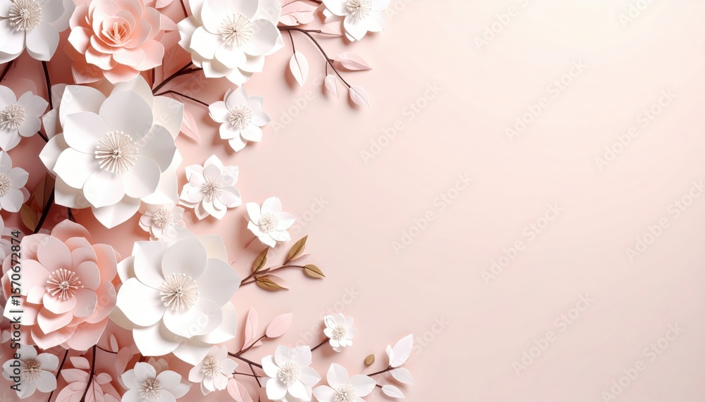 Poster creating elegant floral paper art display studio setting creative crafting soft color palette top-do
