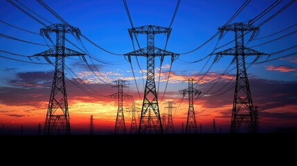A high-voltage power line stretching across the sky, representing electrical energy.
