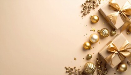 Gift wrapping event featuring elegant gold presents cozy home setting photographic style festive vibes for holiday celebrations