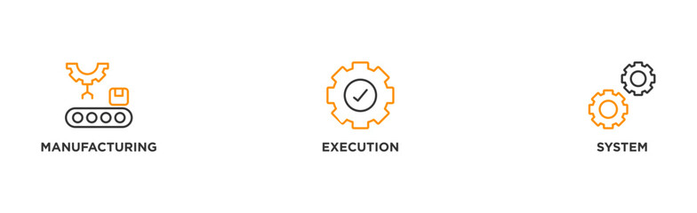 Mes banner web icon vector illustration concept of manufacturing execution system with icon of factory, service, automation, operation, production, distribution, management, structure, and analysis