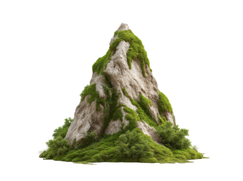 Mossy rock mountain isolated on black background 3d render, Isolated On White, Png, Transparent Background