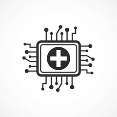 AI Healthcare Chip outline icon with white background – Smart Medical Technology and Intelligence icon, vector illustration
