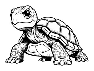 young turtle walking sketch black and white