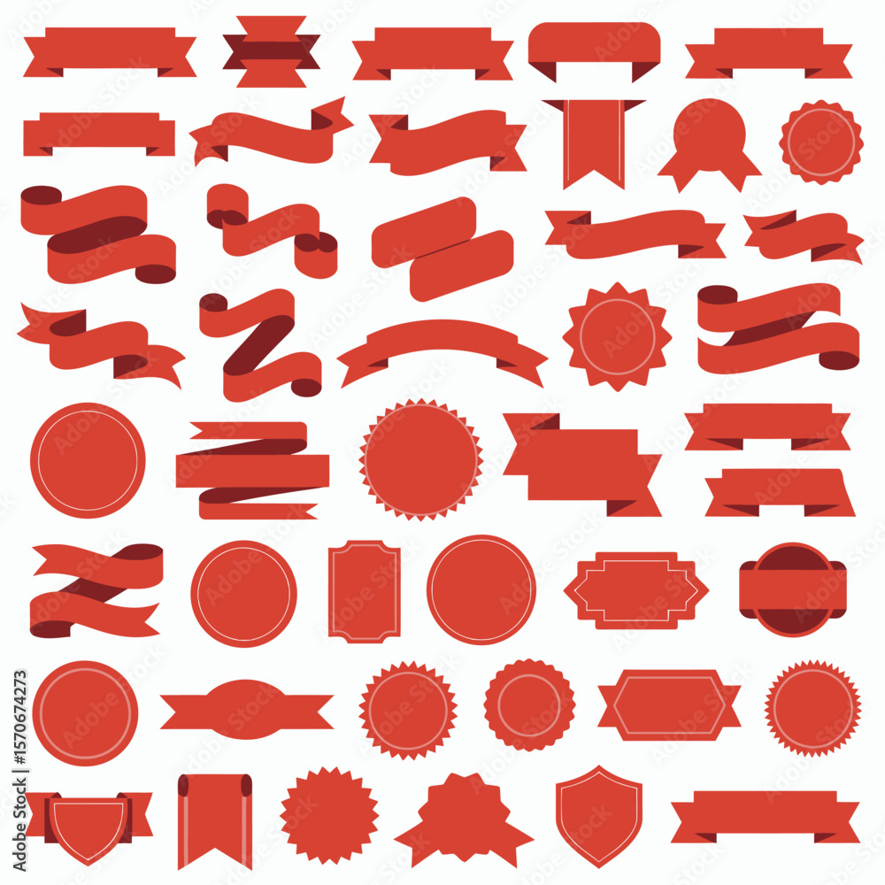 Poster collection of red ribbons banners labels and seals various shapes and styles for design projects ima