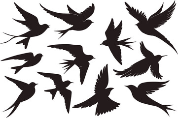 Swallow Bird Vector Silhouette – Decorative Black Birds in Flight for Nature and Freedom Concepts