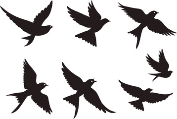 Bird in Flight Silhouette Pack – Hand Drawn Bird Shape Vector for Tattoo, Poster, and Craft
