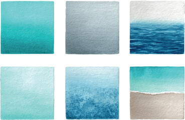 Fototapeta premium Watercolor Ocean and Beach Backgrounds – Minimalist Blue and Teal Gradient Squares