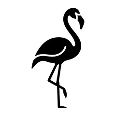 Vector silhouette of a striking black silhouette of a flamingo standing gracefully on one leg, isolated on a white background