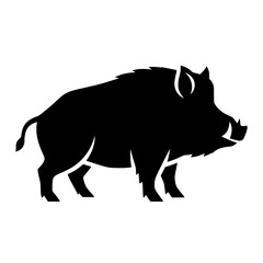 Vector silhouette of a striking black silhouette of a wild boar stands proudly isolated on a white background