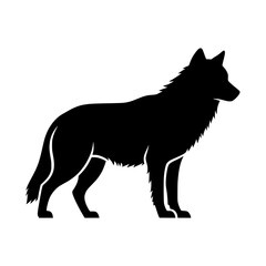 Vector silhouette of a striking black silhouette of a wolf standing majestically on a white background