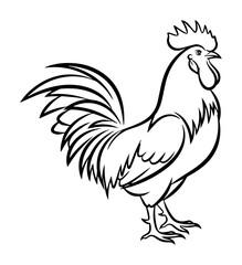 proud rooster standing crowing line art illustration