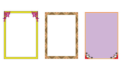 A colorful set of blank picture frames on a textured background