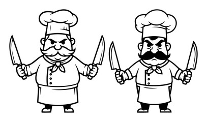 cartoon chef mascot with knives vector set