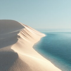 Sand dunes meeting a calm blue ocean under the sun 