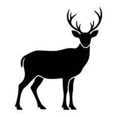 Obraz premium Vector silhouette of majestic black deer silhouette isolated on white background, showcasing its impressive antlers and graceful stance