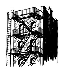 building with fire escape stairs vector sketch